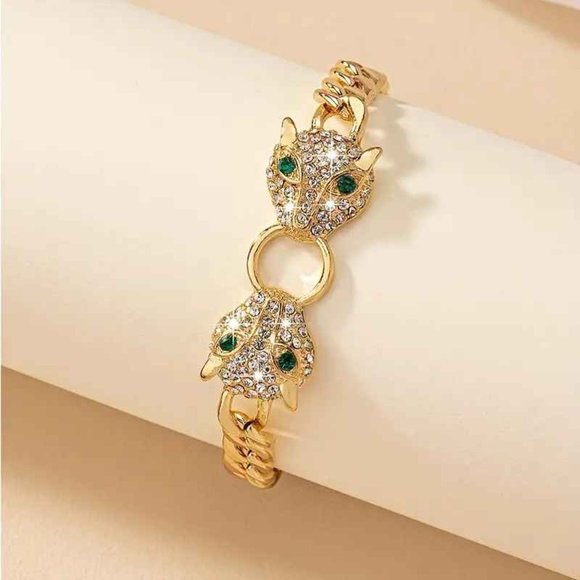 Leopard Sparkly Cuban Chain Bracelet - Gold Plated - Picture 3 of 3